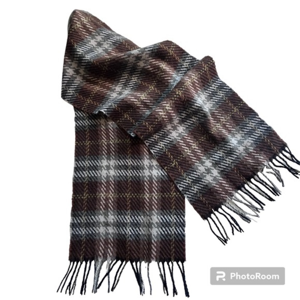 D&Y Softer Than Cashmere Black, Brown, Gray White Plaid Scarf Warm Neutral Color